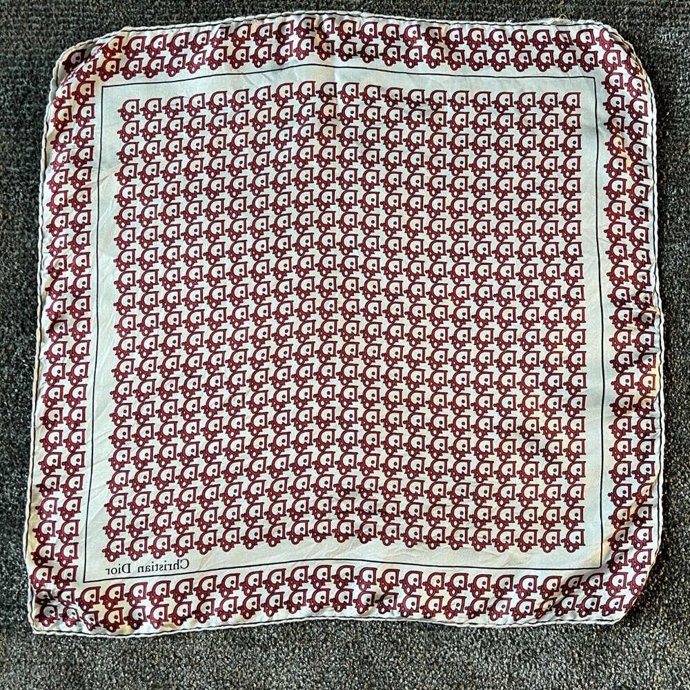 Vintage Christian Dior Silk Monogram Pocket Square Handkerchief